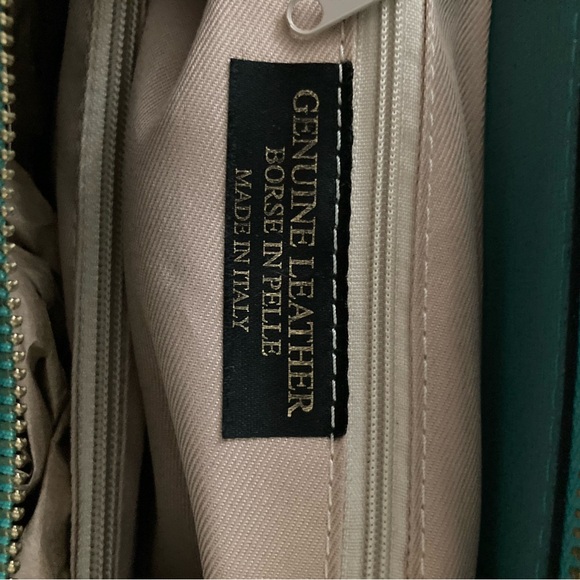 Vera Pelle Teal Leather Satchel with Gold Accents - Picture 6 of 9